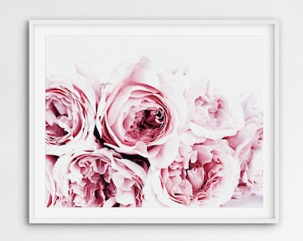 Peony Print, Peonies Wall Art, Blush Pastel Pink Peonies, Bedroom Decor, Flower Photography, Poster Print, Modern Home Decor, Printable Art