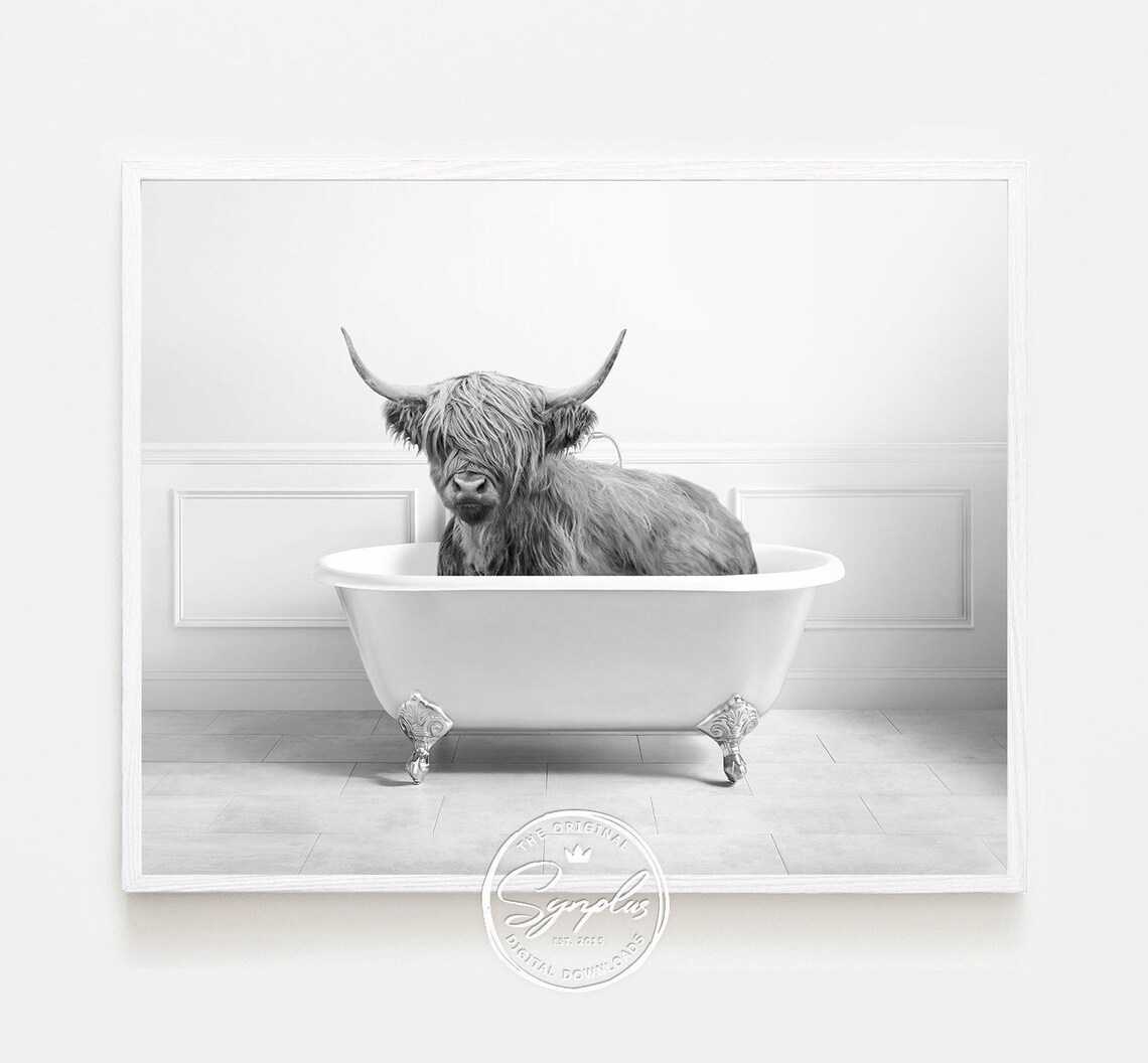 Highland Cow In Bathtub Printable