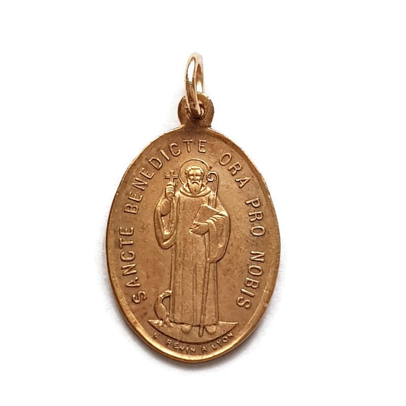 Pendentif Religieux Catholique Vintage St Benedict Brass Medal