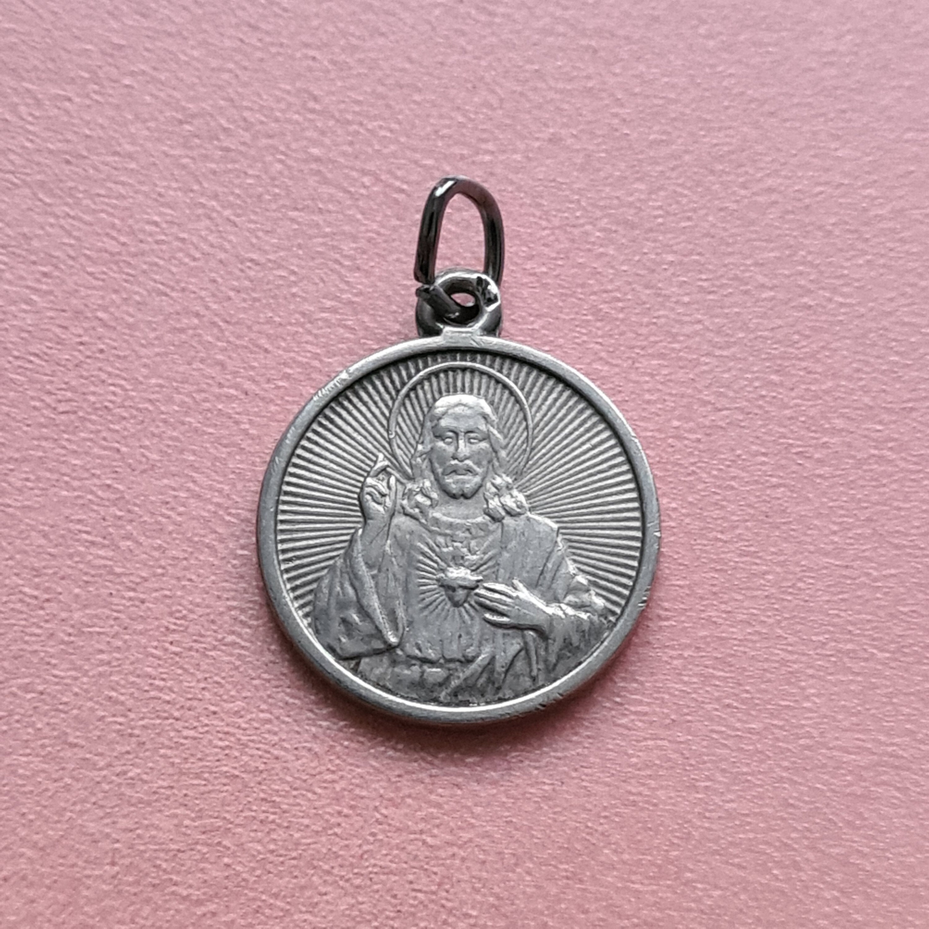 Médaille Scapulaire Vintage, Sacré-Cœur de Jésus et Dame Du Mont Carmel
