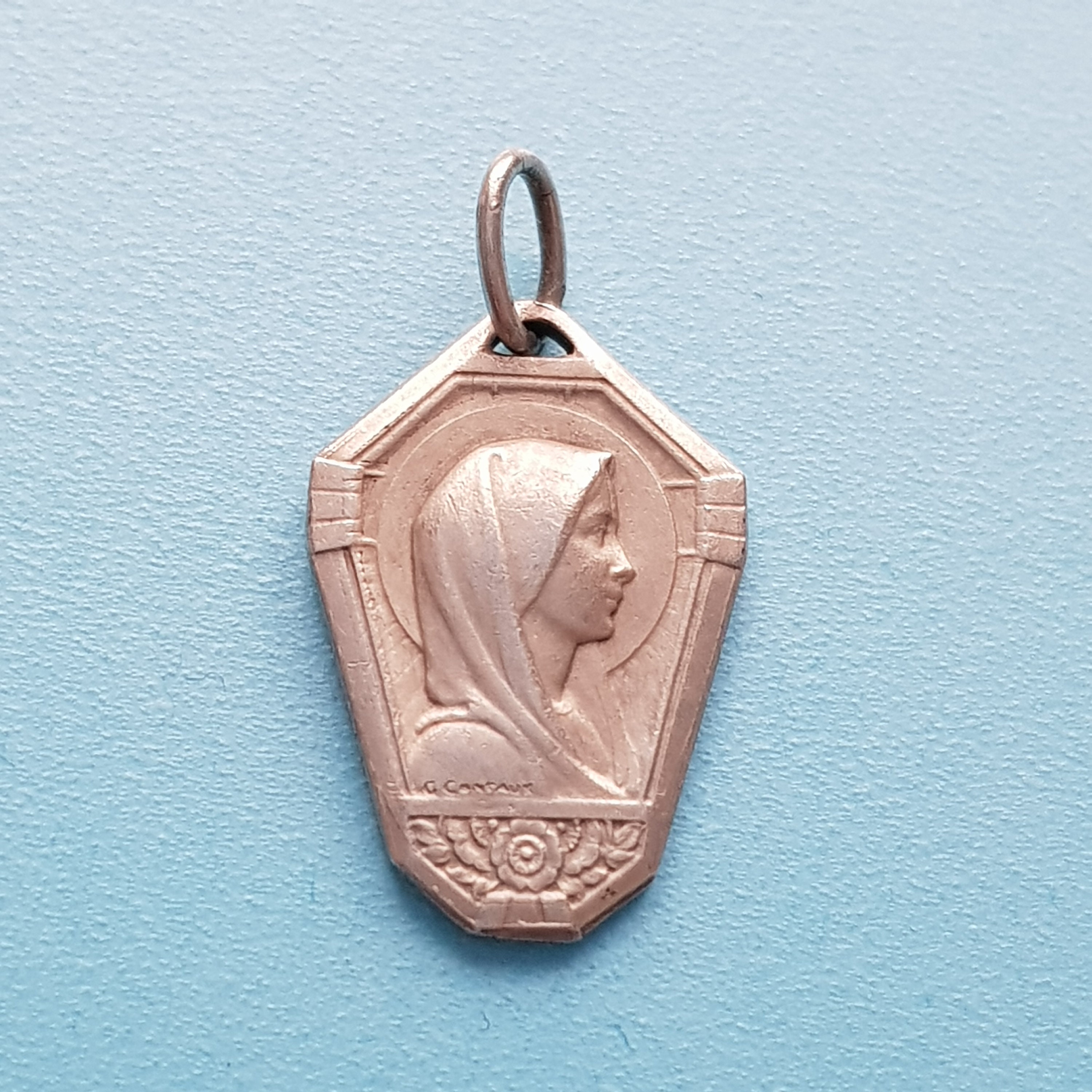 Médaille Notre-Dame de Lourdes Vintage Par Contaux, Bijoux Religieux, Médaille Chrétienne