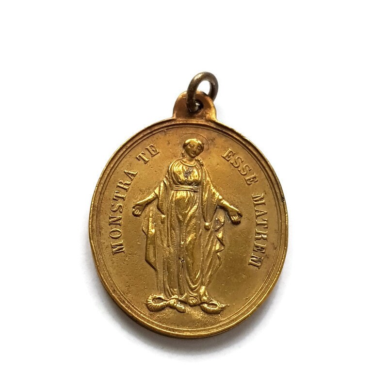 Grande Français Congrégation Des Enfants de Marie Pendentif Médaille en Laiton