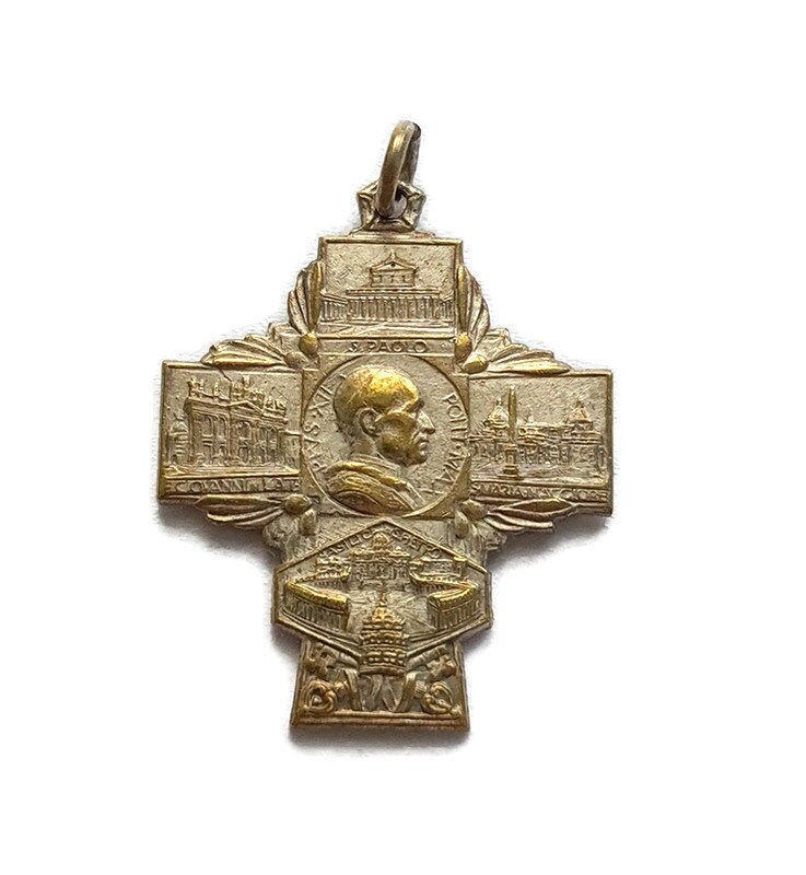 Pendentif de La Médaille Croix Du Pape Pie Xii, 1950, Saint Pierre et Paul