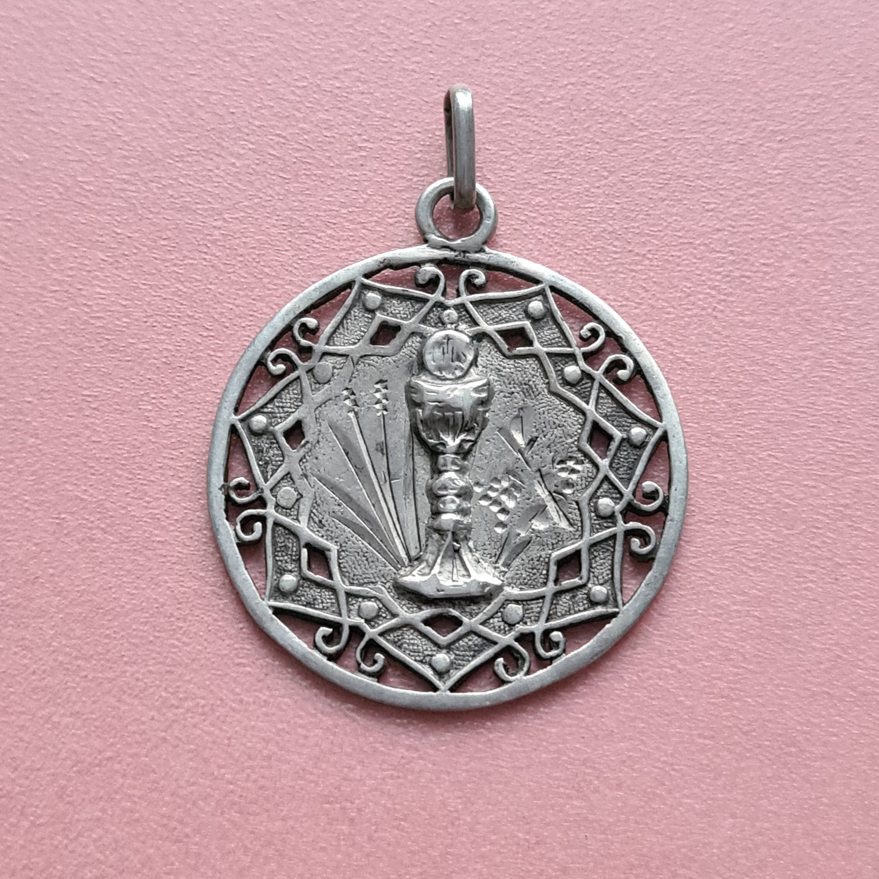 Médaille Antique de Communion, Pendentif Première Charme Calice