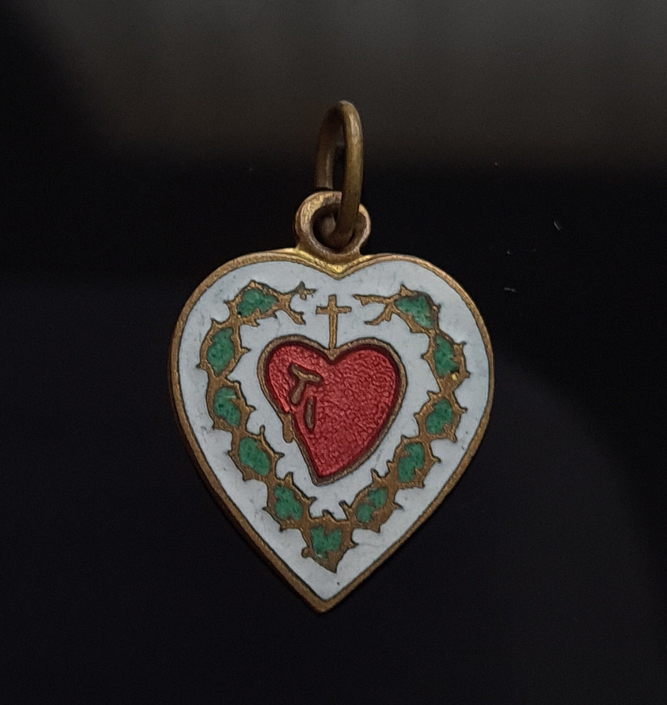 Pendentif Antique en Émail Du Sacré-Cœur, Charme Sacré-Cœur de Jésus