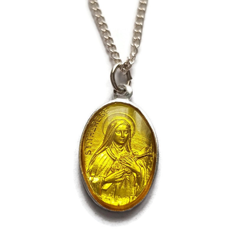 Le Charme Religieux de Collier Médaille Jaune Sainte Thérèse Lisieux