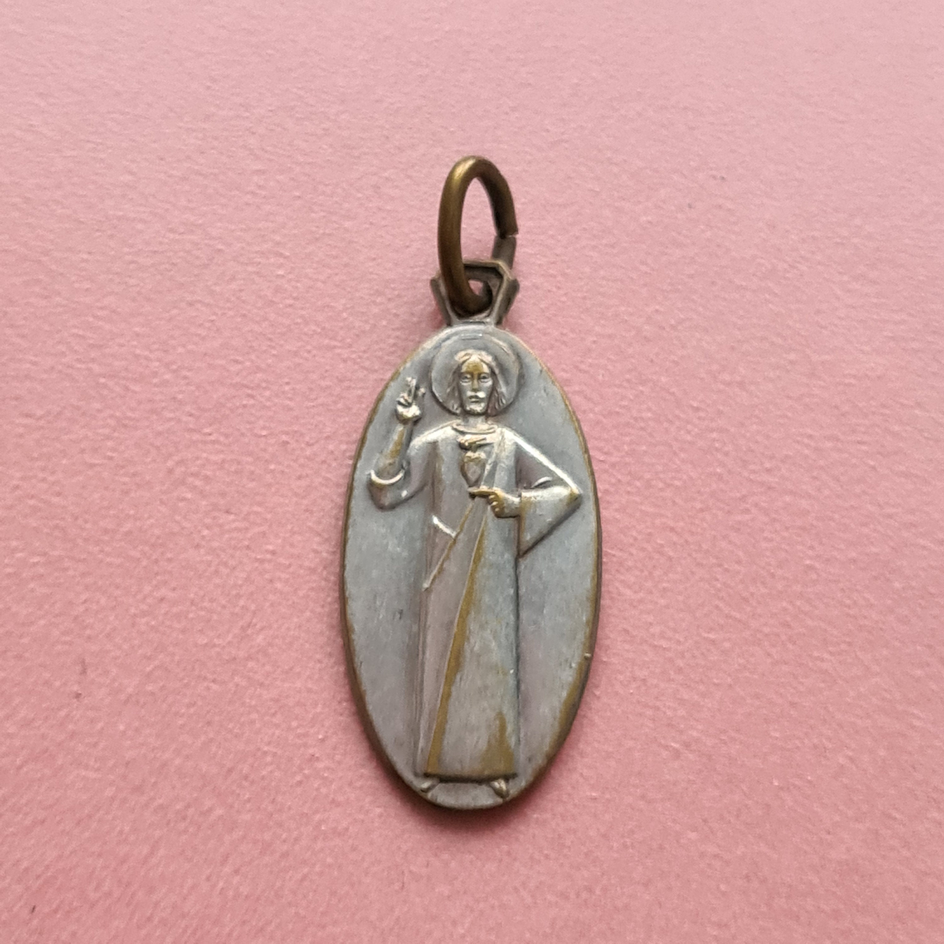 Médaille Scapulaire Vintage, Sacré-Cœur de Jésus et Dame Du Mont Carmel