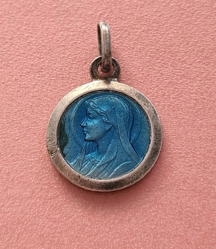 Charme de La Vierge Marie en Émail Bleu, Pendentif Bienheureuse Lourdes, Médaille Chrétienne