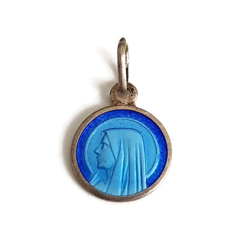 Médaille de La Vierge Marie en Émail Bleu, Charme Lourdes