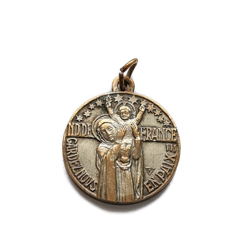 Pendentif Religieux de Médaille Notre Dame France Par Fernand Py, 1937