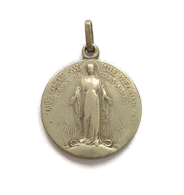 Pendentif Vintage Médaille de La Sainte Vierge Marie, Collier Charme Marie
