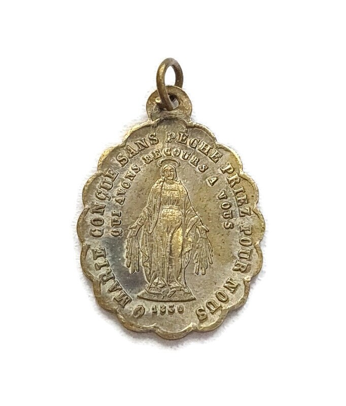 Pendentif Antique de La Sainte Vierge Marie et Médaille Saint Joseph, Collier Charme Du Chapelet Mir
