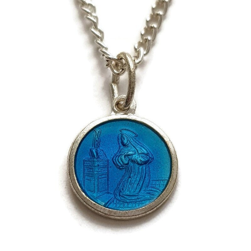 Collier Médaille St Rita, Émail Bleu