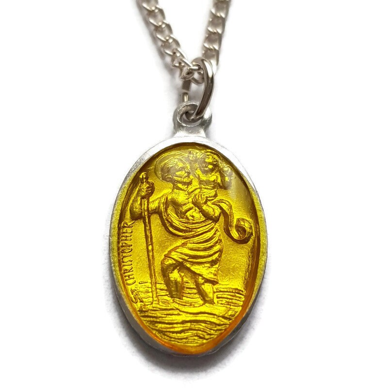 st Christopher Jaune Collier de Médaille Résine