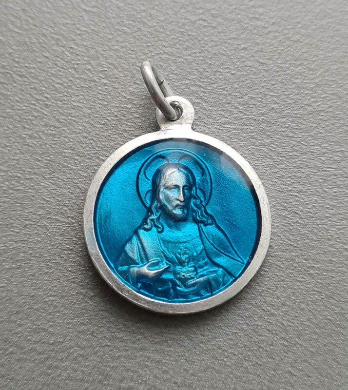 Collier de Médailles Scapulaires Bleues, Jésus et Dame Du Mont Carmel