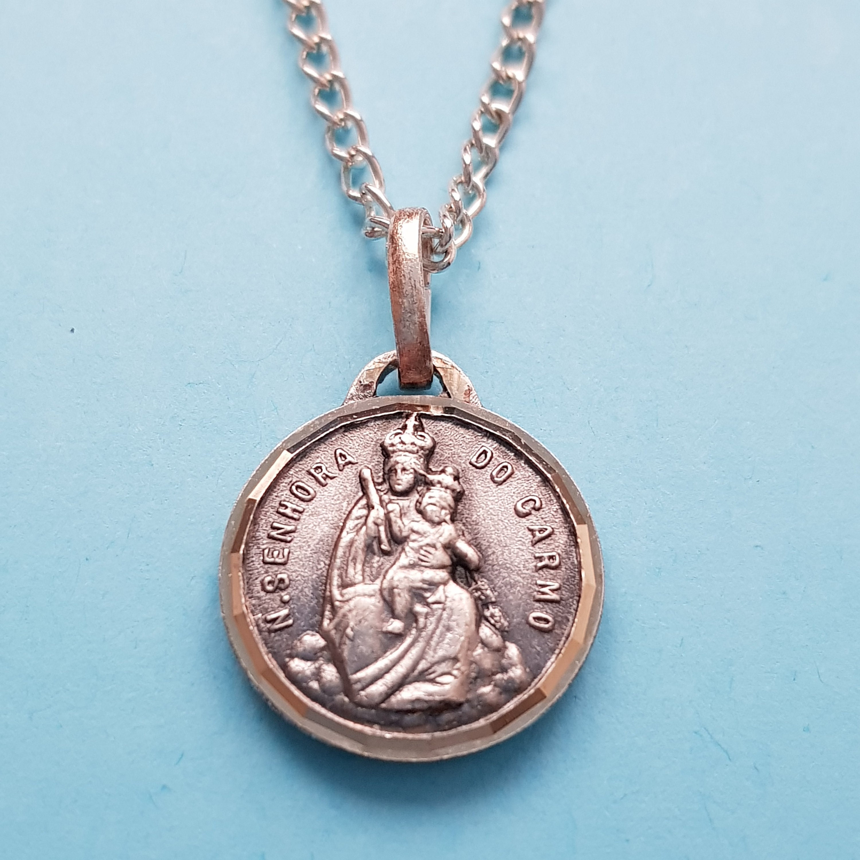 Collier de Médaille Scapulaire, Coeur Sacré Jésus et Dame Du Mont Carmel