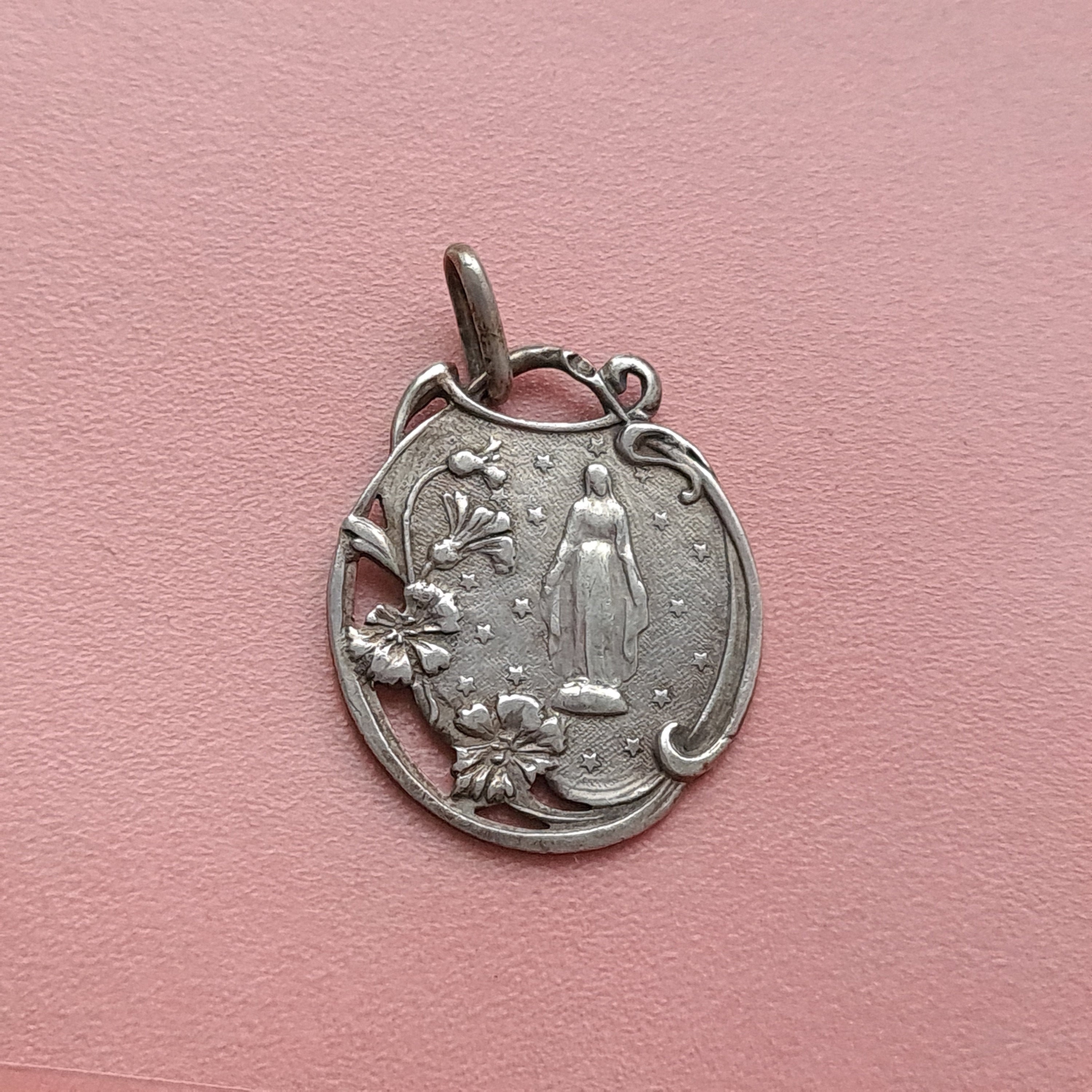 Pendentif Antique Édouardien de La Médaille Sainte Vierge Marie
