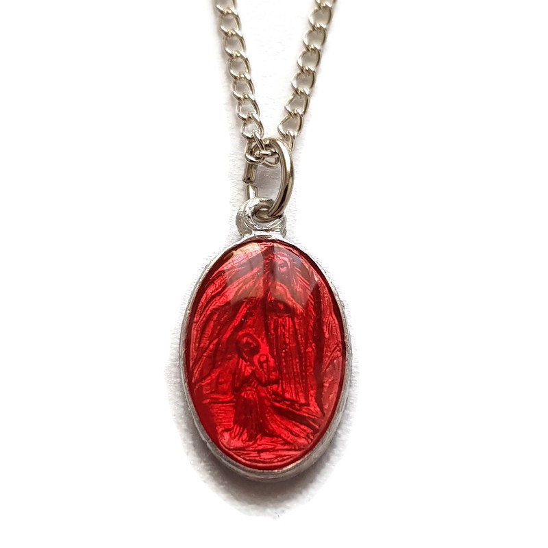 Collier de Médaille Rouge Lourdes, Pendentif Sainte Vierge Marie
