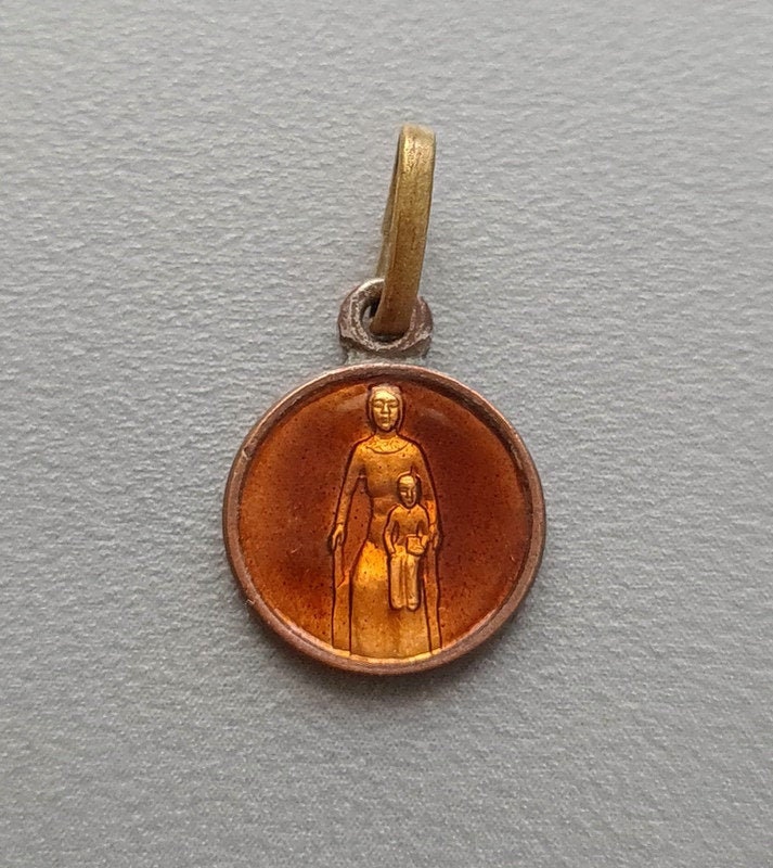 Mini Brun Émail Virgin Mary Médaille