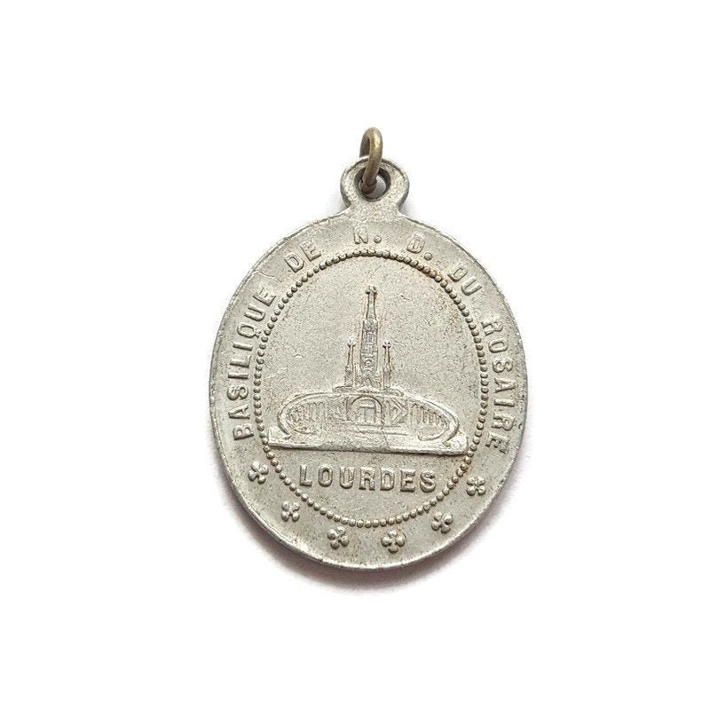 Pendentif Antique de Médaille Sainte Vierge Marie, Charme Immaculé Conception, Notre-Dame Lourdes, A