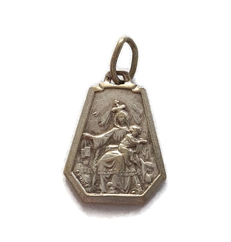 Médaille Scapulaire Vintage, Sacré-Cœur de Jésus et Dame Du Mont Carmel
