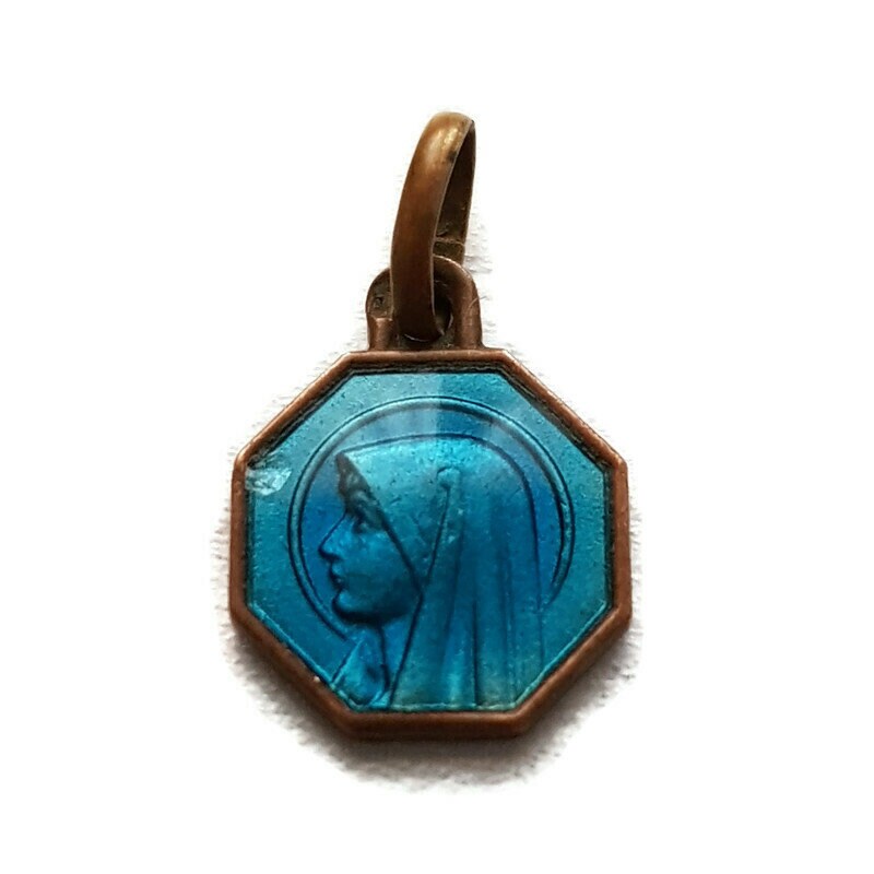 Pendentif en Émail Bleu de La Médaille Sainte Vierge Marie, Charme Lourdes