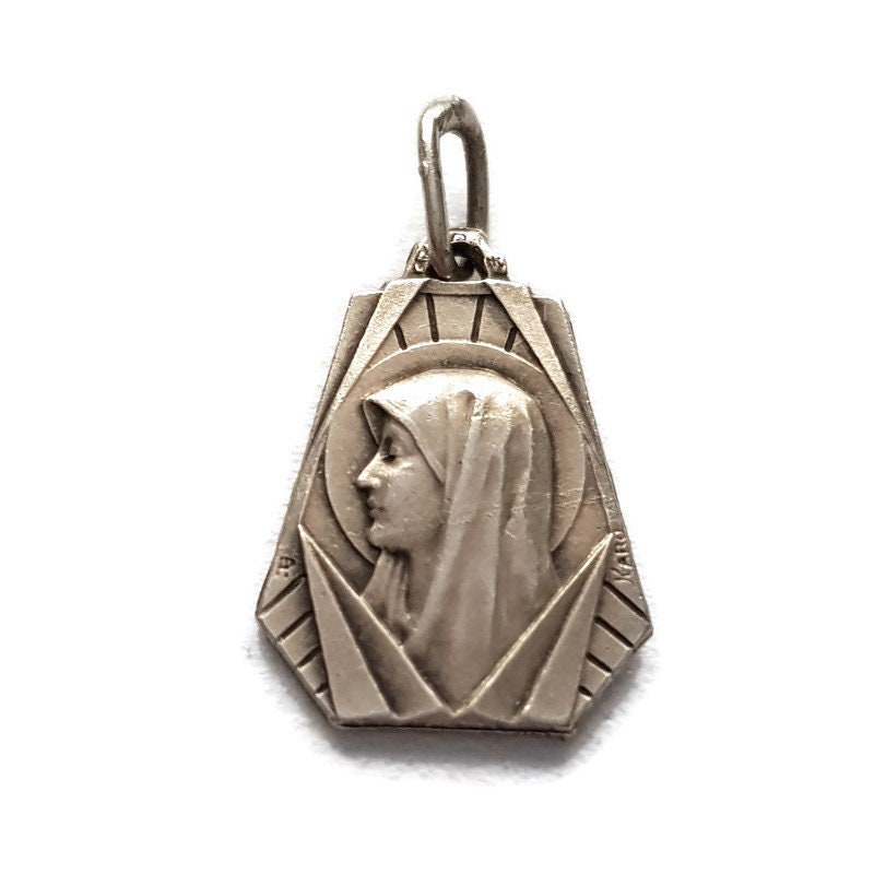 Médaille Plaquée Argent de La Sainte Vierge Art Déco Par Penin et Karo