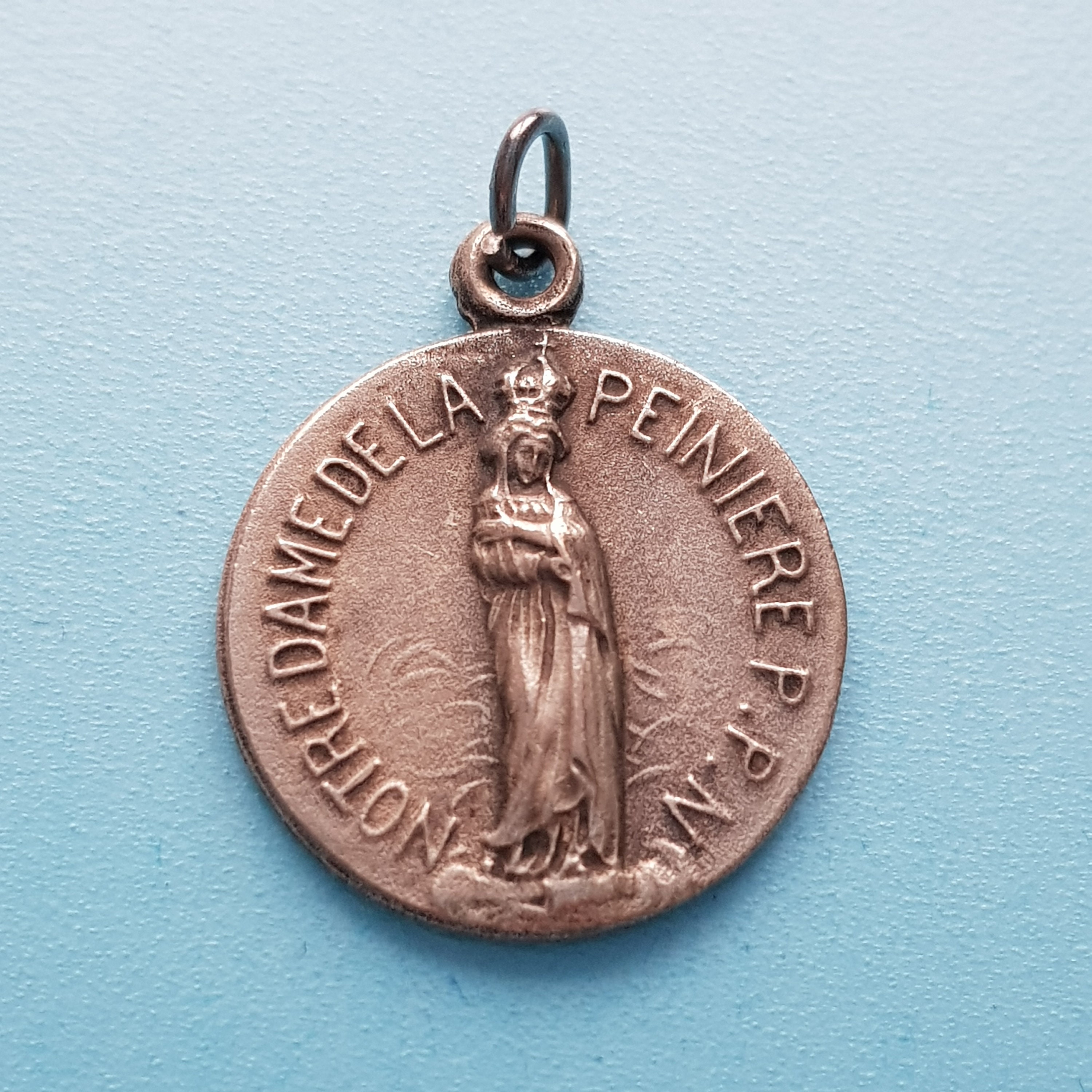 Médaille Vintage Silver Tone Notre-Dame de La Peinière, Pendentif Chrétien