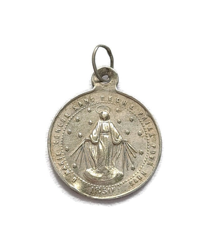 Pendentif Antique Mince Français Médaille Miraculeuse, Bijoux Chrétiens