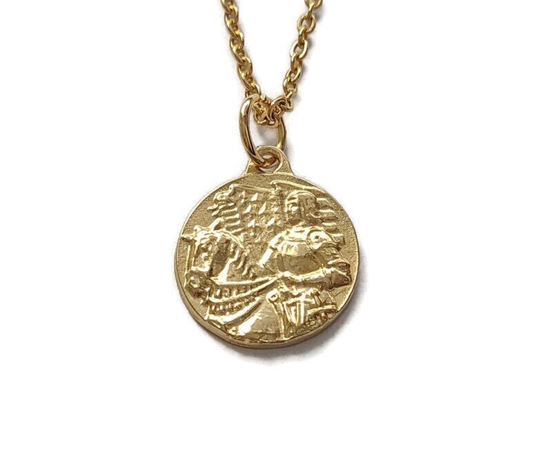 Collier de Médailles Religieuse Catholique Sainte Jeanne d'arc, Charme Bijoux Religieux