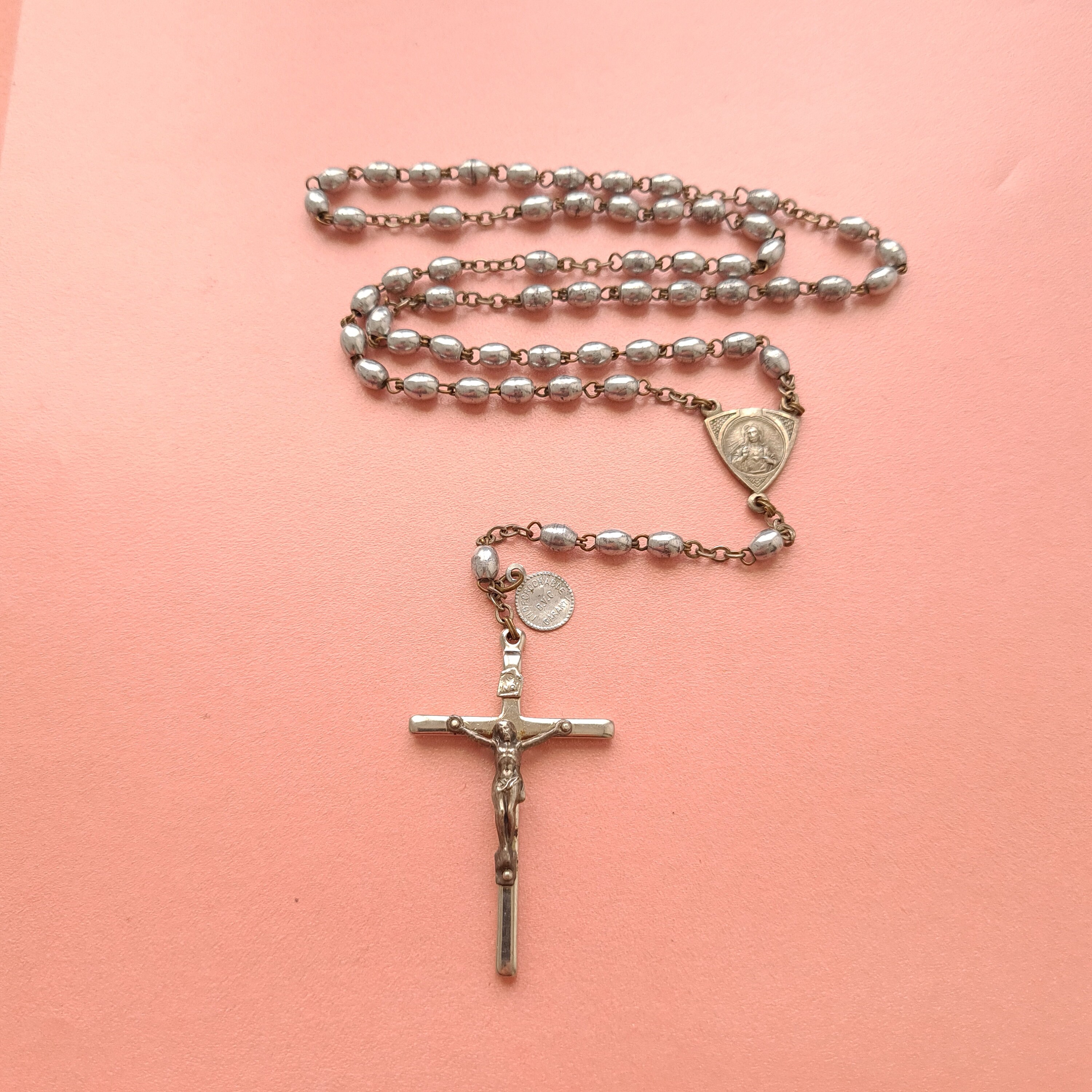 Vintage Notre Dame de Quezac et Jésus Chapelet, Perles Prière, Chaplet, Bijoux Chrétiens