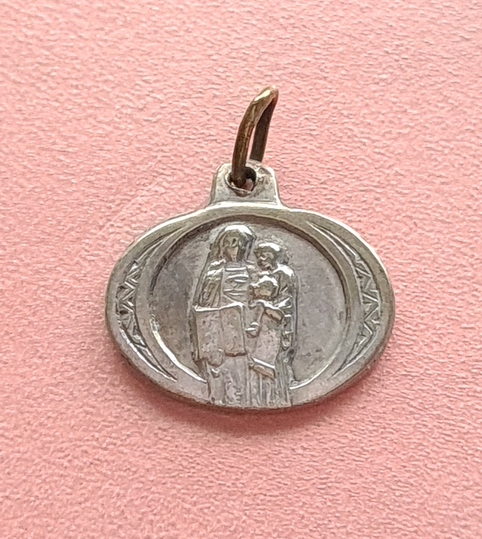 Vintage Sainte Vierge Marie avec Pendentif Médaille de L'enfant Jésus, Charme Religieux