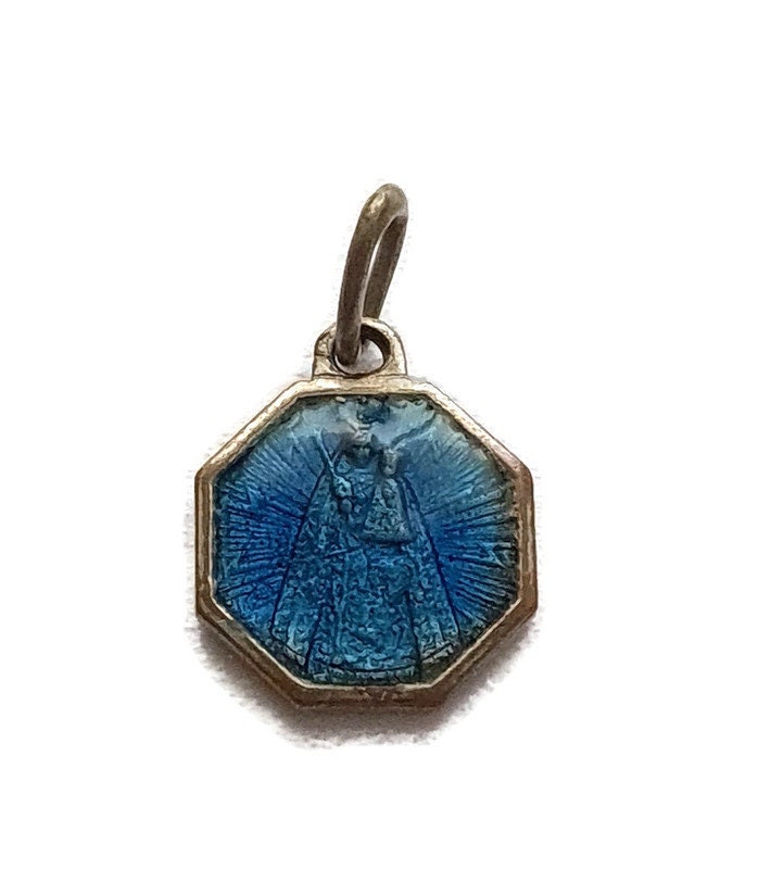 Petite Médaille de La Vierge Marie en Émail Bleu