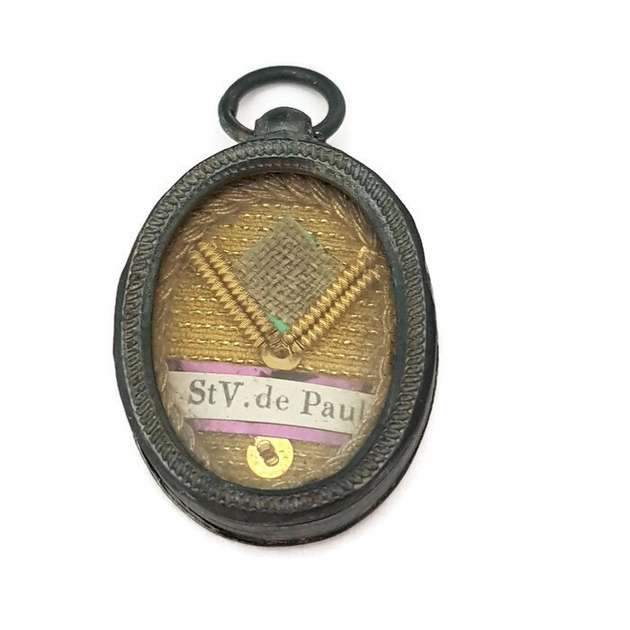 Médaille Reliquaire Antique Français Saint-Vincent-De-Paul, Médaillon Reliquaire