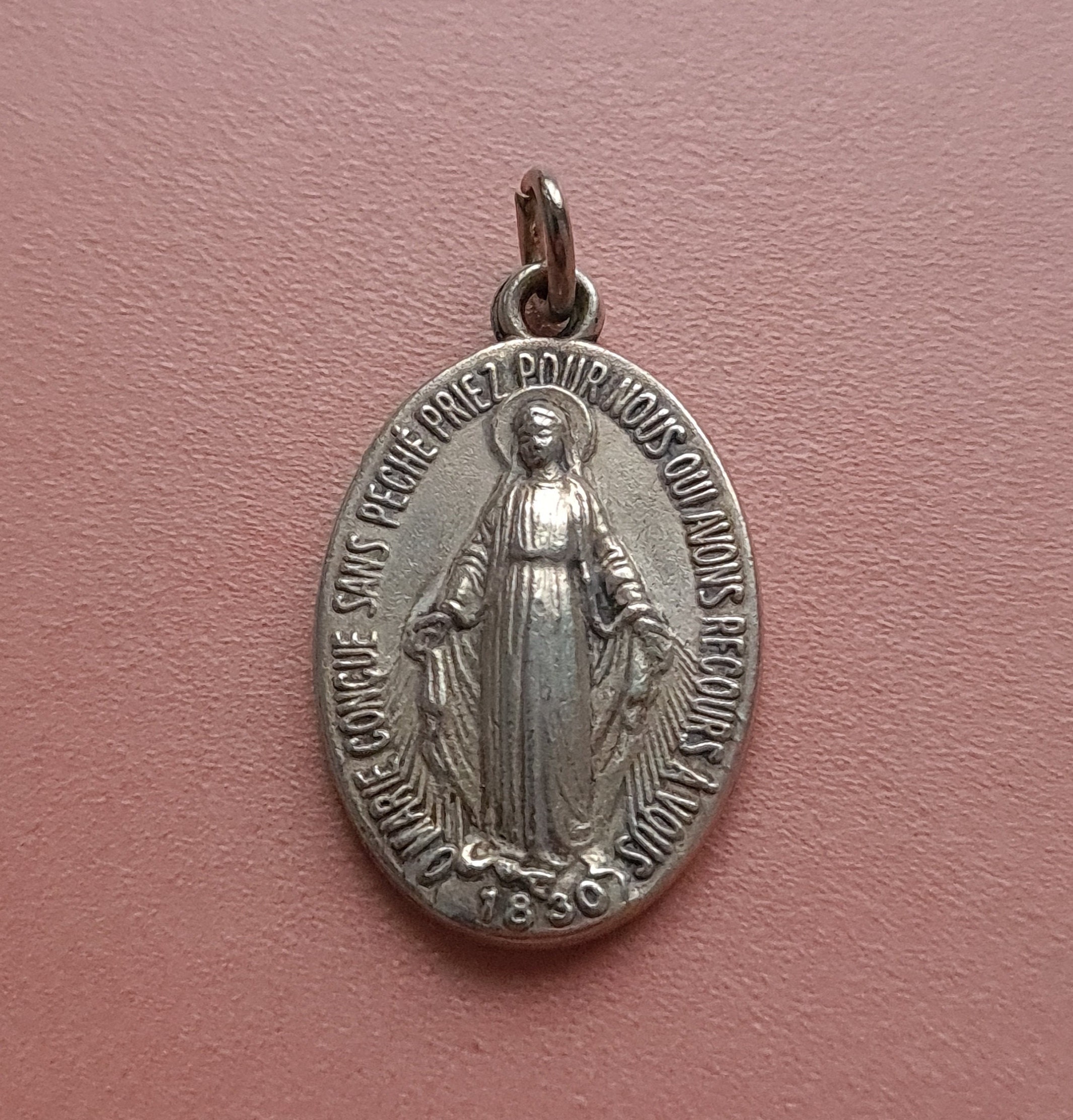 Pendentif Vintage Français Médaille Miraculeuse, Bijoux Chrétiens