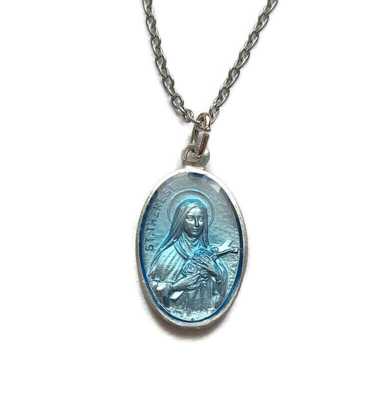 Sainte Thérèse de Lisieux Collier Médaille en Résine Bleue Charme