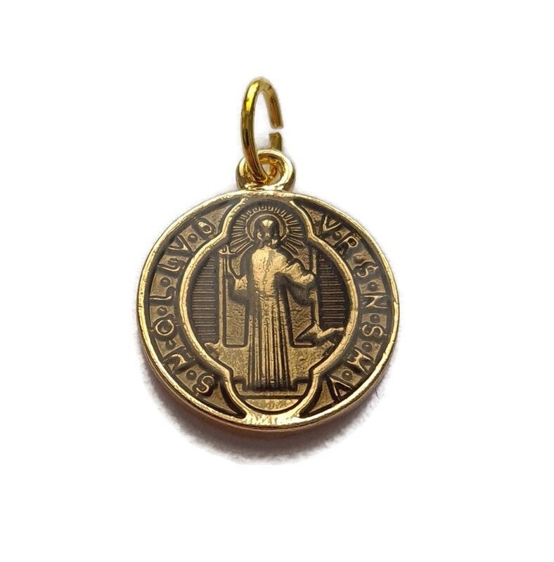 Pendentif Religieux Catholique en Émail Noir St Benedict Medal