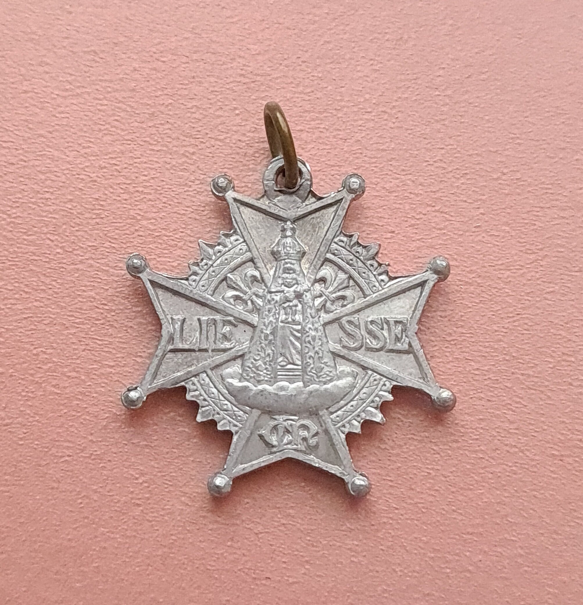 Pendentif Antique en Aluminium Notre Dame de Liesse et Médaille Jésus, Collier Charme Du Chapelet La