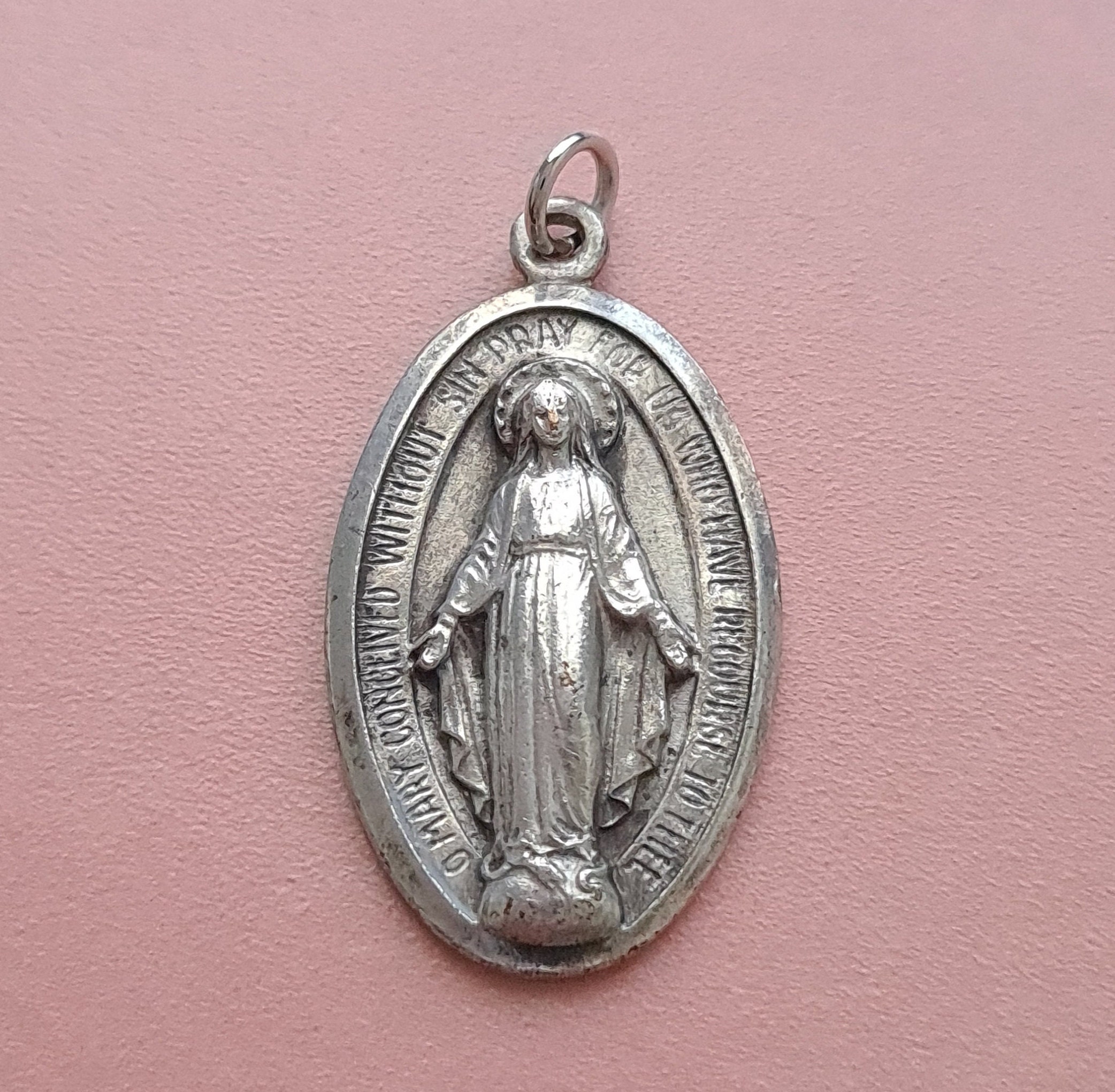 Grand Pendentif Français Médaille Miraculeuse, Collier de Charme Miraculeux La Sainte Vierge Marie