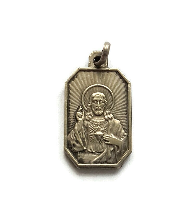 Médaille Scapulaire Vintage, Sacré-Cœur de Jésus et Dame Du Mont Carmel