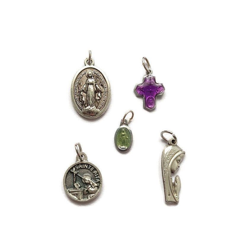 Lot 5Pcs Médailles Religieuses, Miraculeux, 4 Chemin de Croix, Vierge Marie, Sainte Rita