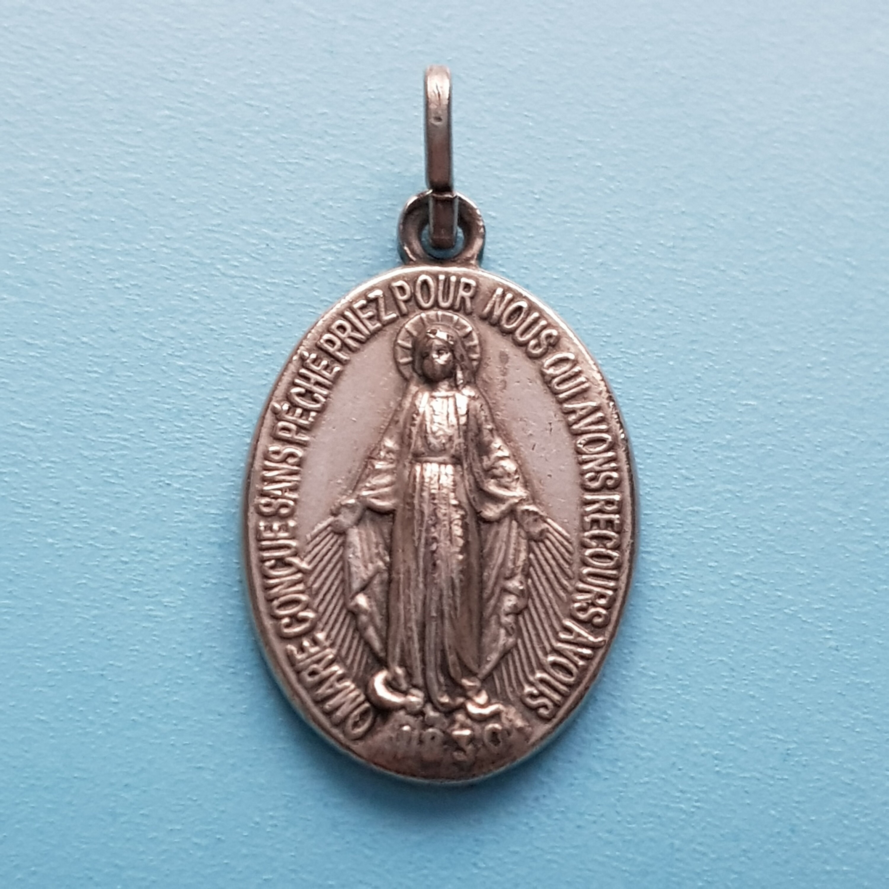 Pendentif Médaille Miraculeuse Sainte Vierge Marie, Collier de Charme Miraculeux Sainte Marie