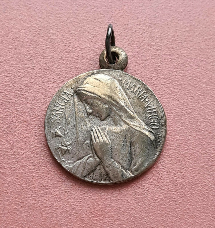 Pendentif de Médaille Sancta Maria Vierge Vintage, Notre-Dame Lourdes, Charme Sainte Marie