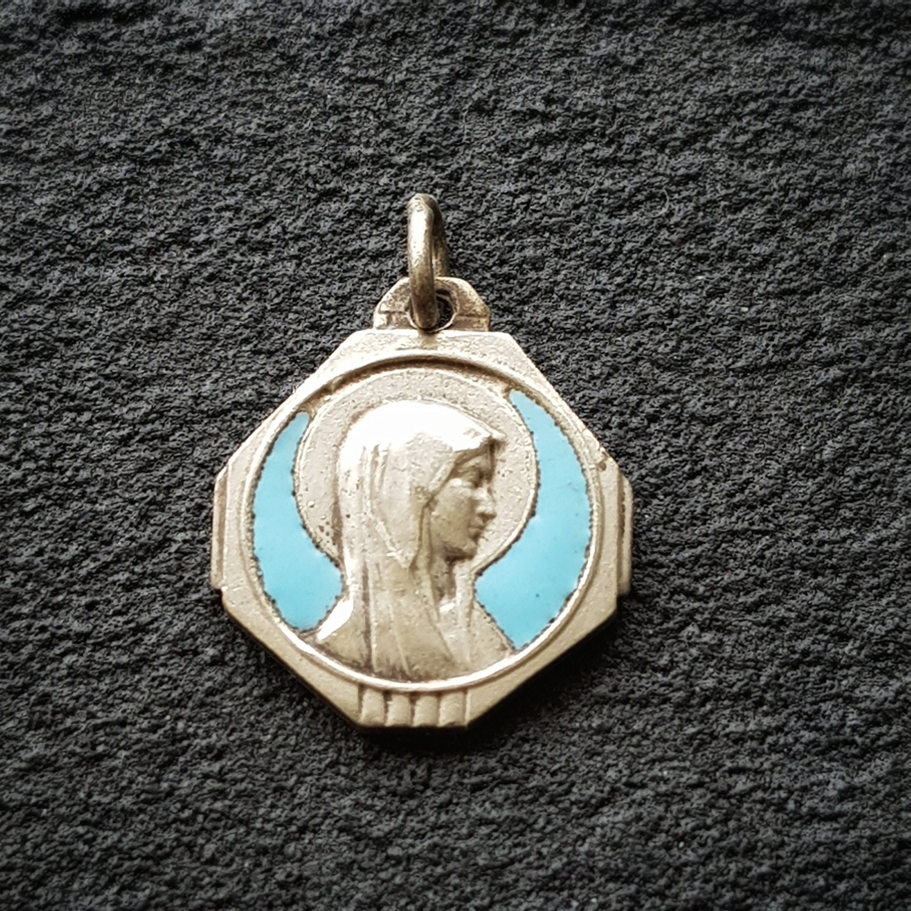 Médaille en Émail Bleu, Sainte Vierge Marie, Charme de Lourdes