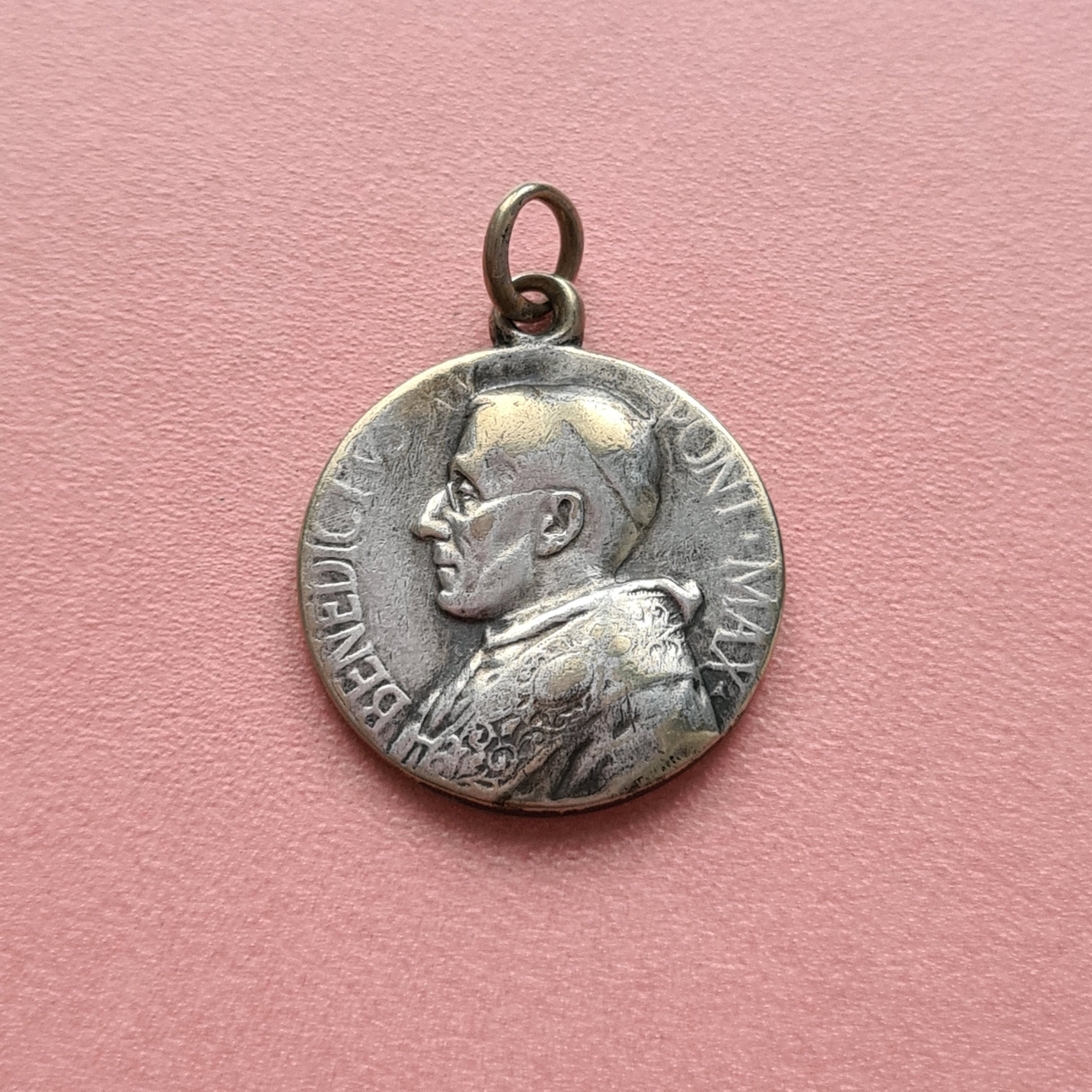 Vintage Médaille Religieuse de La Vierge Marie et Du Pape Benoît Xv, Bijoux Religieux