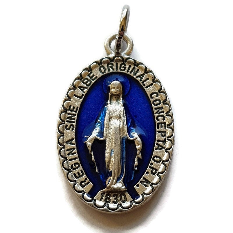 Médaille Miraculeuse en Émail Bleu, Charme de La Sainte Vierge Marie