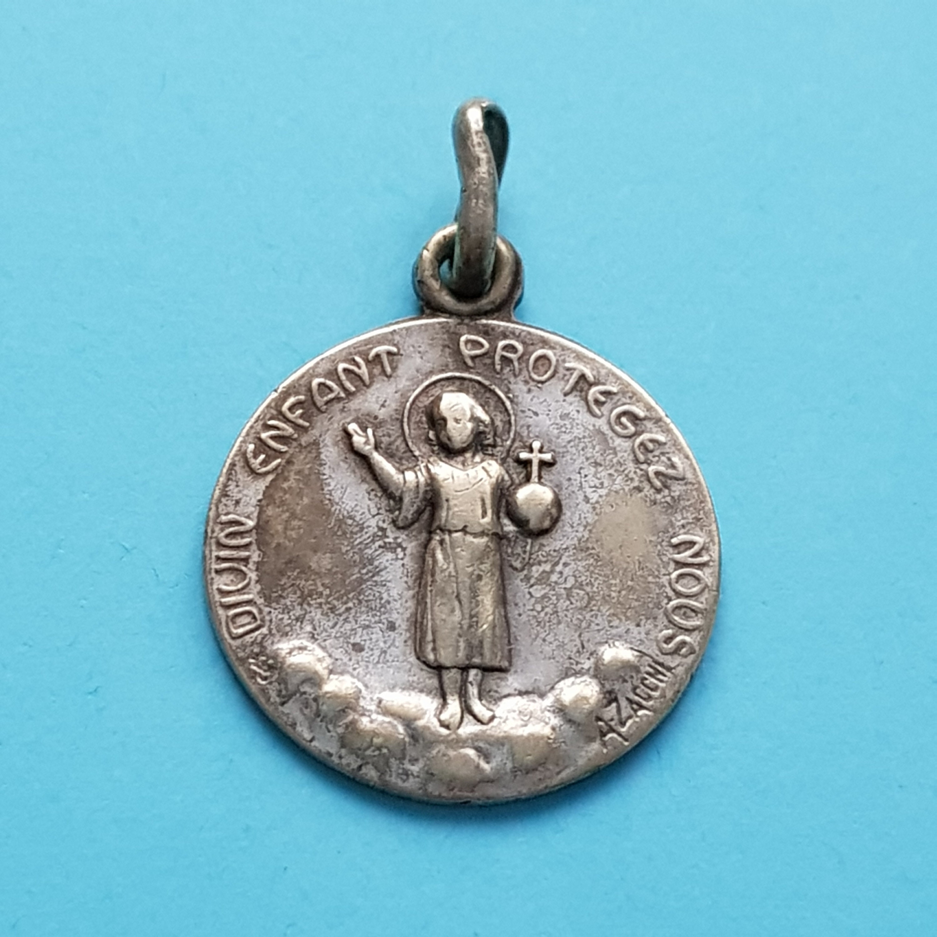 Pendentif Médaille de L'enfant Jésus, Divin Child Protect Us, Charme L'enfant Jésus