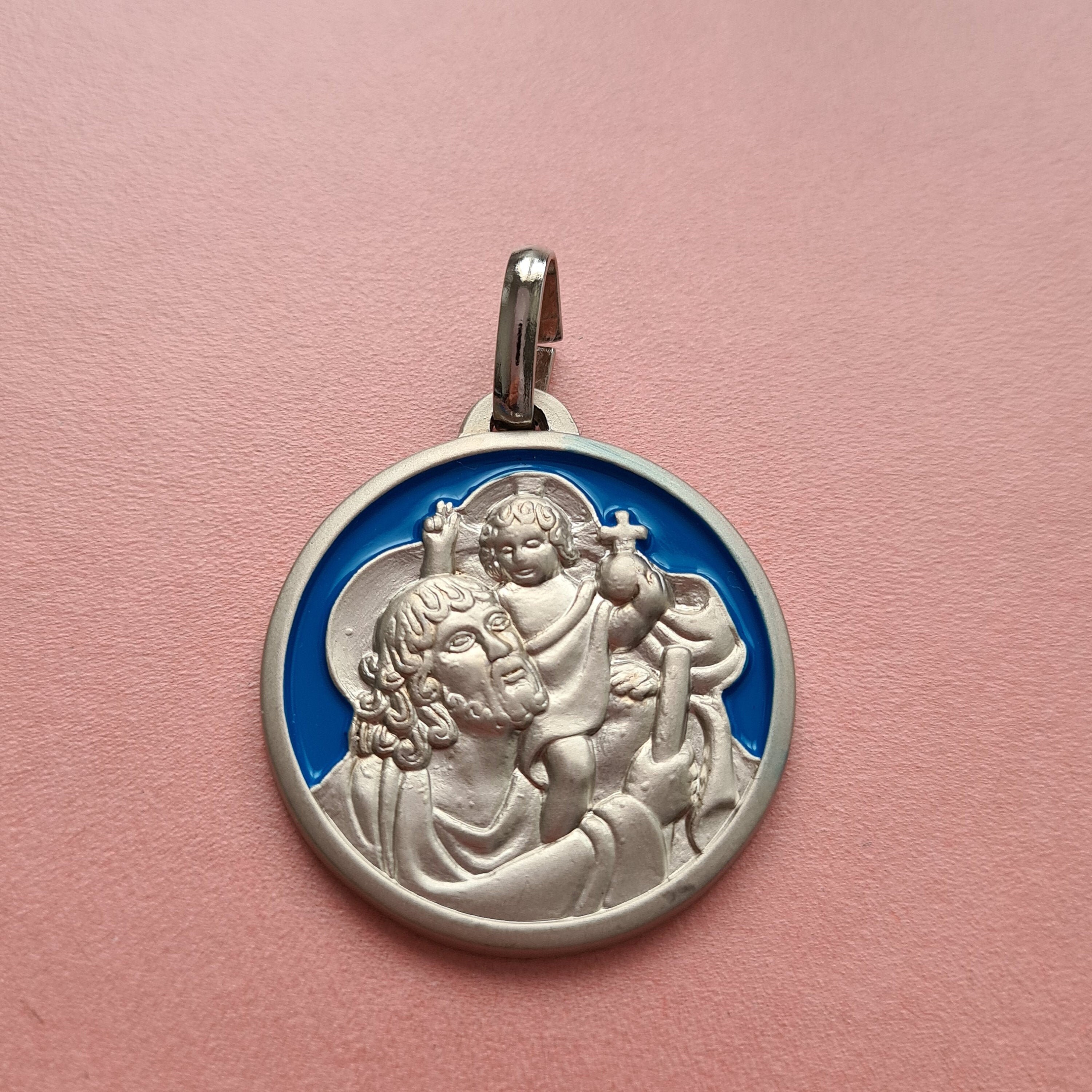 Grand St Christopher avec Pendentif d'enfant, Tonalité Argentée