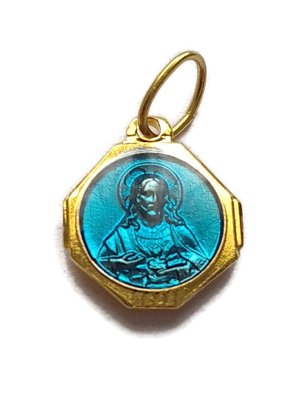 Petit Pendentif Turquoise Médaille de Jésus, Charme
