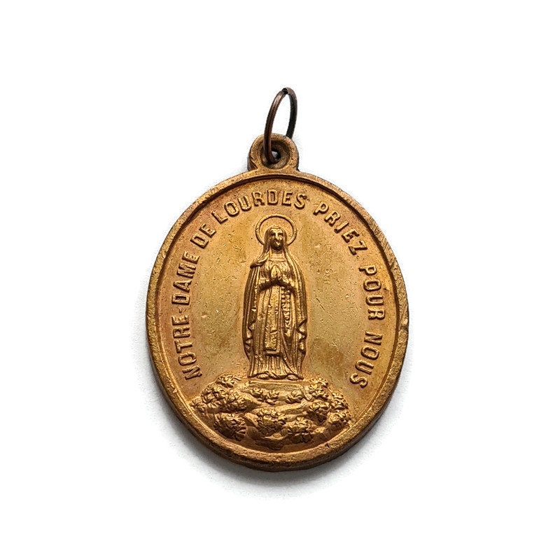 Antique Grande Médaille de Cuivre Notre-Dame Lourdes